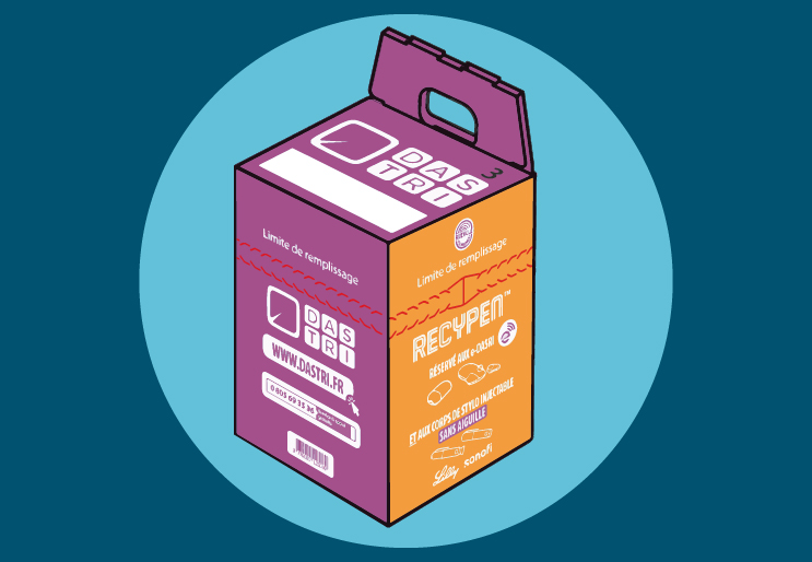 Boîte violette DASTRI pour la collecte des e-DASRI et stylos RECYPEN