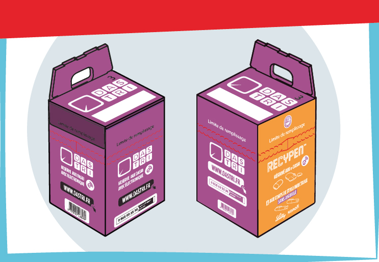 Boîtes violettes e-DASRI à rapporter en pharmacie avant 19/05